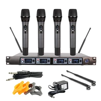 Image of EXMAX® Professional UHF 4 Channel Diversity Wireless Microphone System with Handheld Microphones Mics for Karaoke/KTV/Party/Stage/Wedding/Speech …