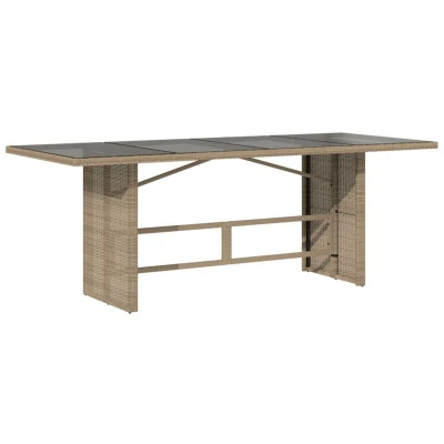 Image of vidaXL Garden Table with Glass Top Beige 190x80x74 cm Poly Rattan