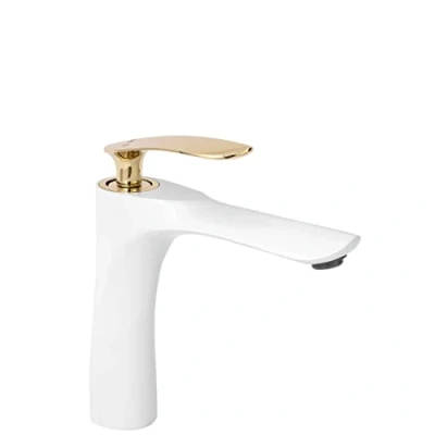 Image of REA White Bathroom Sink tap Orbit Low Gold B2052
