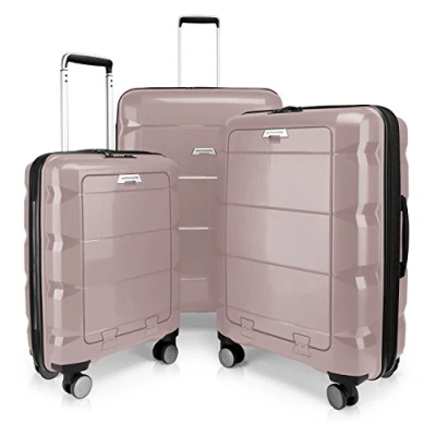 Image of HAUPTSTADTKOFFER Britz 3piece suitcase set trolley rolling travel expandable, TSA, 4 wheels, (S, M &amp; L), champagne