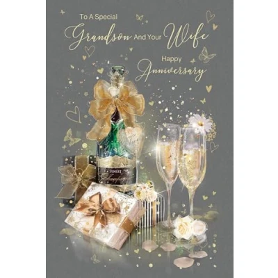 Image of Cherry Orchard Grandson &amp; Wife Anniversary Card from the Grayson Range complete with Gold Envelope and Foil Detailing