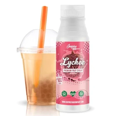 Image of The Inspire Food Company Original Fruit Syrup For Bubble Tea Mix 300ml Lychee Tea, Boba Smoothies, Slushes &amp; Ice Blended 100% Vegan, Glutenfree