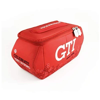 Image of BRISA VW Collection Volkswagen Neoprene Universal Makeup Cosmetics Toiletry Travel Pharmacy Bag in GTI Design (Hexagon/Red/Large)
