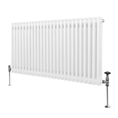 Image of Traditional 2 Column Radiator 600mm x 1192mm Modern Central Heating Heater Gloss White Carbon Steel Horizontal Wall Mounted Kitchen Living Room Bathroom Cleaning Brush Fixing Kit &amp; Brackets