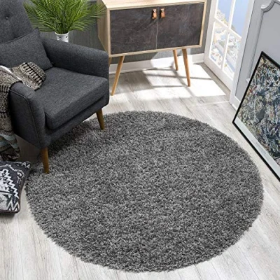 Image of SANAT Rug Round Grey High Pile Modern Rugs for Living Room, Bedroom, Dining Room or Children&#039;s Size: 80 x cm