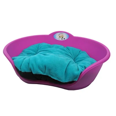 Image of FUCHSIA PINK PLASTIC WITH TEAL CUSHION /LARGE HEAVY DUTY PET BED DOG/CAT/ANIMAL/SLEEP/BASKET