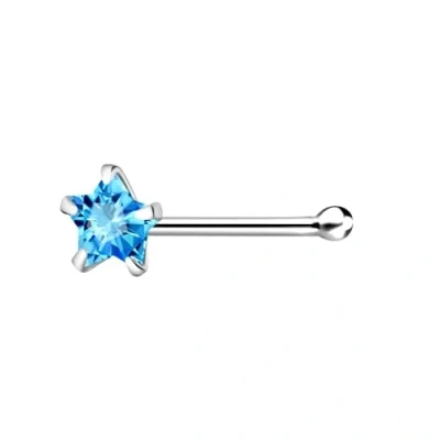 Image of The Goldmine 925 Sterling Silver Nose Stud with 3mm CZ Star, short Ball Shape End Pin (Aqua)
