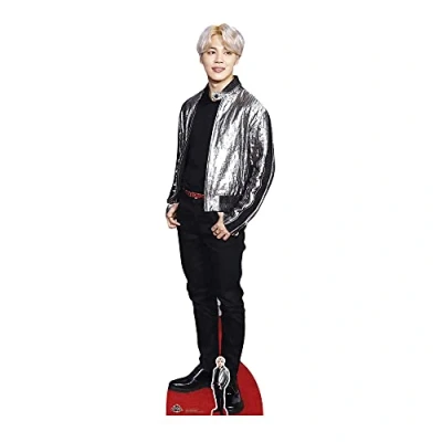 Image of STAR CUTOUTS CS751 Lifesize Cardboard Free Desktop Cutout of Park Ji min (Jimin) Silver Jacket Standee Bangtan Boys, Solid, Multicolour