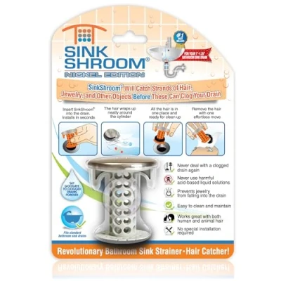 Image of SinkShroom Revolutionary Bathroom Sink Drain Protector Hair Catcher, Strainer, Snare, Silicone, Nickel, Standard