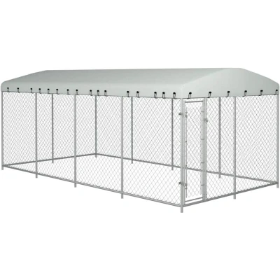 Image of vidaXL Outdoor Dog Kennel with Roof Lockable Heavy Duty Weather Resistant 32m? Exercising Training House Cage 8x4m Galvanised steel Silver