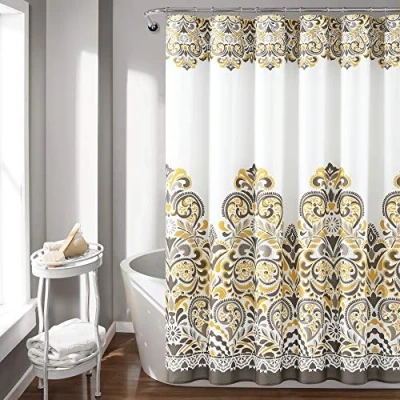 Image of Lush Decor Clara Shower Curtain Fabric Colorful Boho Paisley Damask Print Design, 72 x Yellow and Brown
