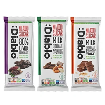Image of Diablo No Added Sugar Mix Flavours Luxury Chocolate with Stevia 80% Dark 75g x1 Milk Almonds Crispy Rice