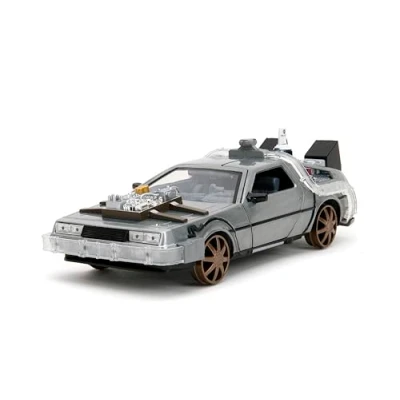 Image of Back to The Future Part III 1:24 Time Machine Rail Wheels Die Cast Car, Toys for Kids and Adults, Silver
