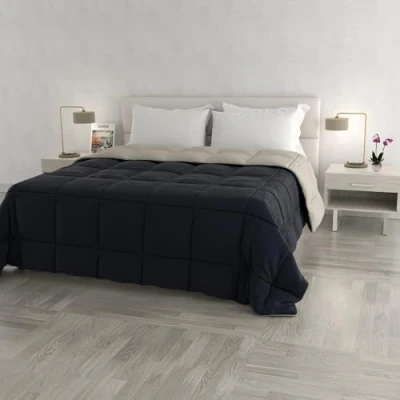 Image of Italian Bed Linen Elegant Winter Quilt, 260x260cm, Dark Blue/Light Grey, Microfiber, DOUBLE