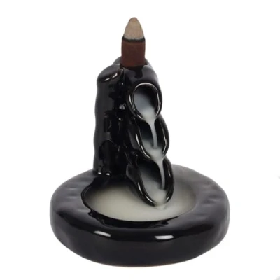 Image of Enchanting Black Ceramic Bamboo Waterfall Backflow Incense Burner 9cm x 10cm (1 Pc.) Unique &amp; Eye Catching Design Enhance Relaxation Meditation Ideal for Artistic Home Decor