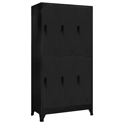 Image of vidaXL Steel Locker Cabinet for Office and Schools Black, Easy to Clean 6 Compartments With Locks Vents Large Storage Room