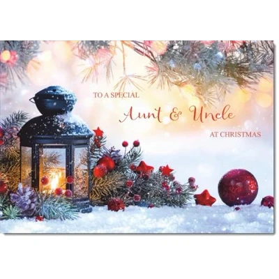 Image of doodlecards Aunt &amp; Uncle Christmas Card Festive Lamp Medium Size with Plain Envelope