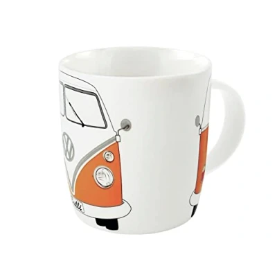 Image of BRISA VW Collection Volkswagen Large Ceramic Coffee Tea Cappuccino Mug Cup in T1 Bus Design (370 ml/12.5 fl oz/Bus Front/Orange)