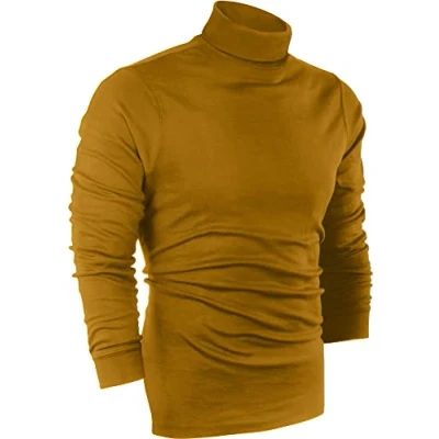 Image of Utopia Wear Premium Cotton Blend Interlock Turtleneck Men T Shirt Pullover Sweater, Mustard, Large