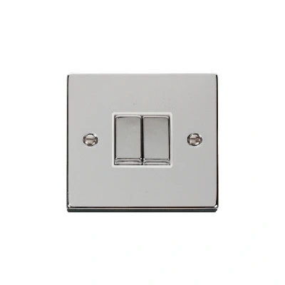 Image of Click Deco 2 Gang Way Ingot 10AX Switch Polished Chrome White Inserts