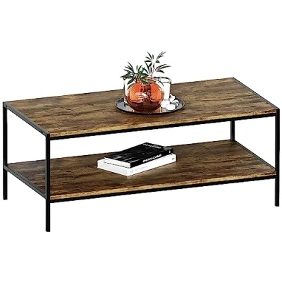 Image of Vida Designs Brooklyn Coffee Table Sofa Side End Shelf Display Unit Industrial Rustic Living Room Furniture (Dark Wood)