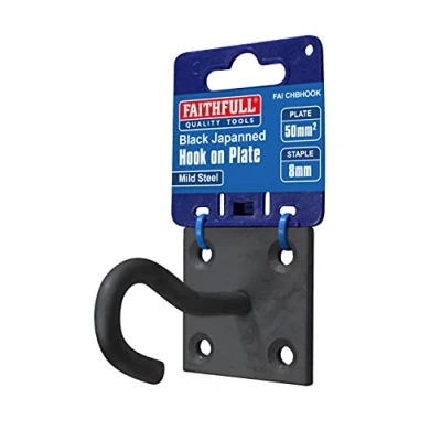 Image of Faithfull FAICHBHOOK Steel Hook on Plate, Black, 50 mm L x W