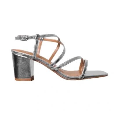 Image of Womens Mid High Block Heels Glitter Ankle Strap Shoes Ladies Comfort Prom Bridal Wedding Evening Party Occasion Heeled Open Toe Strappy Dress Wide Fit Sandals Silver Metallic