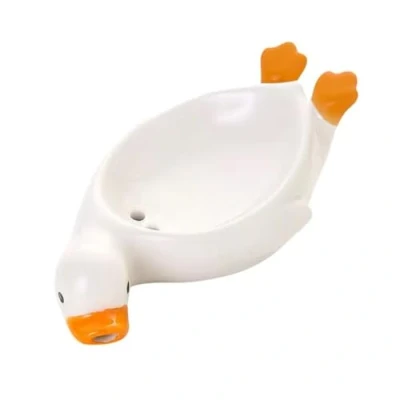 Image of FIGGRITID Soap Holder, Cute Duck Shape Holder with Drain, Self Draining Dish for Shower and Bathroom, White