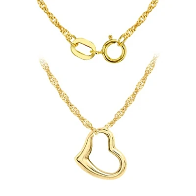 Image of Carissima Gold Women&#039;s 9 ct Yellow 12 x 14 mm Heart Slider Pendant on 0.9 Diamond Cut Twist Curb Chain Necklace of Length 41 cm/16 Inch