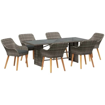 Image of vidaXL 7 Piece Garden Dining Set Grey Poly Rattan