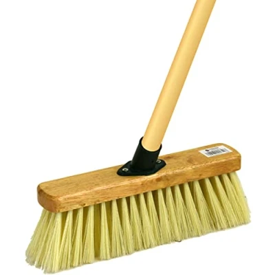 Image of 12&quot; Sweeping Brush Outdoor Broom Garden Heavy Duty Yard with Stiff PVC Bristles 118cm Wooden Handle Cream