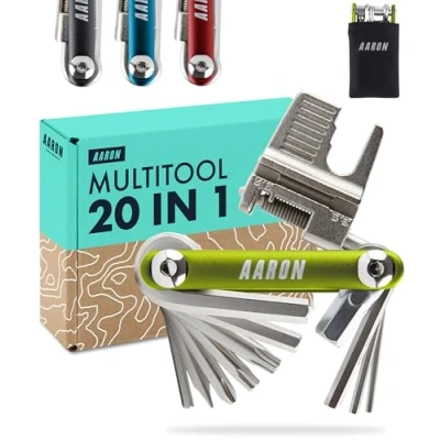 Image of AARON Tool 20 in 1 Multitool Bicycle Multifunctional Made of Stainless Steel/Aluminium Foldable Mini with Many Functions Practical Bike Green