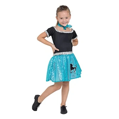 Image of Bristol Novelty CF087 Child&#039;s Rock and Roll Dress, Girls, Turquoise, Age 8 10 Years Old