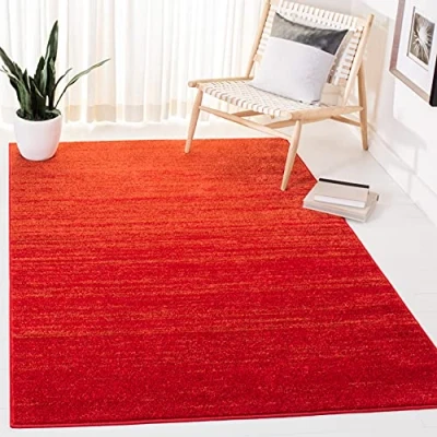 Image of Safavieh Modern Ombre Rug for Living Room, Dining Bedroom Adirondack Collection, Short Pile, in Red and Grey, 135 X 196 cm