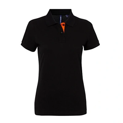 Image of Asquith &amp; Fox Women&#039;s Contrast Polo Shirt, Multicolour (Black/Orange 000), 18 (Size:2XL)