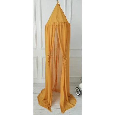 Image of Hayisugar Bed Canopy Round Dome Chiffon Mosquito Net Kid‘s Reading Room Nursery Decorations Bedroom Decoration, Yellow
