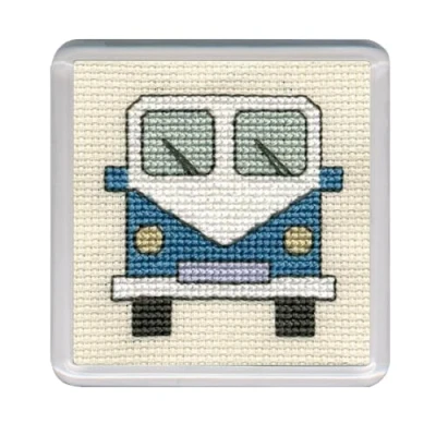 Image of Textile Heritage Counted Cross Stitch Kit Coaster Camper Van (Blue)