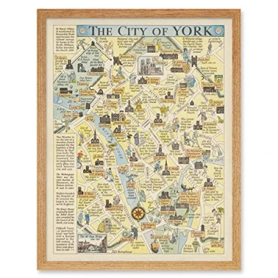 Image of Artery8 Map Sayer 1948 York City Streets Pictorial Art Print Framed Poster Wall Decor 12x16 inch
