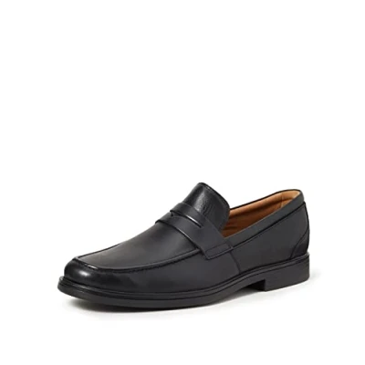 Image of Clarks Mens Un Aldric Step Loafers, Black, 6.5 UK