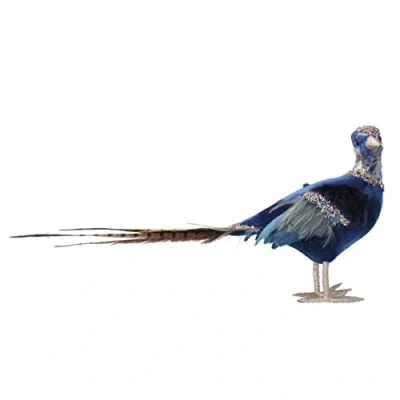 Image of Gisela Graham Blue and Gold Pheasant 50 Centimetre Fabric Feather Decoration