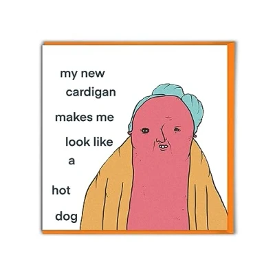 Image of Brainbox Candy Funny Birthday Card &#039;New Cardigan&#039; Otherwhats Hilarious Illustration Cartoonist Silly Cheeky Cards For Him Her Men Women Friends Mates