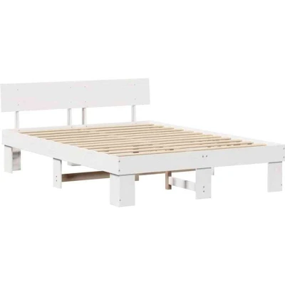 Image of with Headboard White 140 x 200 cm Solid pine wood vidaXL
