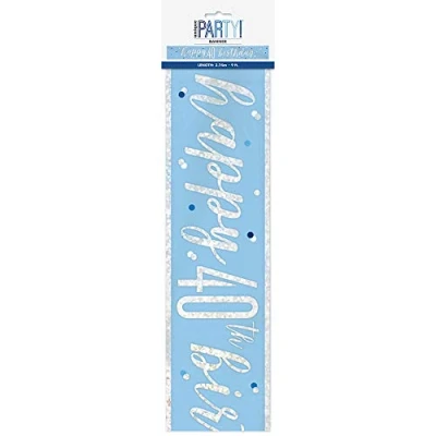 Image of 9ft Foil Glitz Blue &amp; Silver 40th Birthday Banner