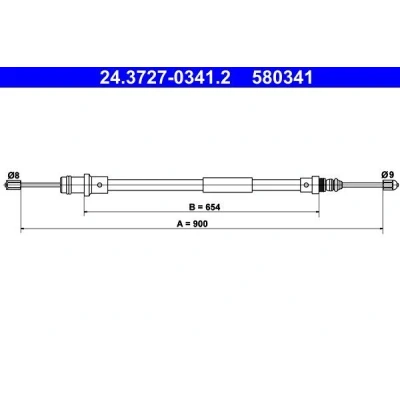 Image of 1484375080, 1484385080 Brake Cable ATE 24.3727 0341.2 900mm CITROËN: Dispatch I Van
