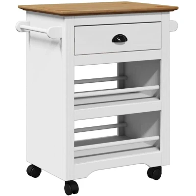 Image of vidaXL Kitchen Trolley BODO White and Brown 67.5x45x80 cm