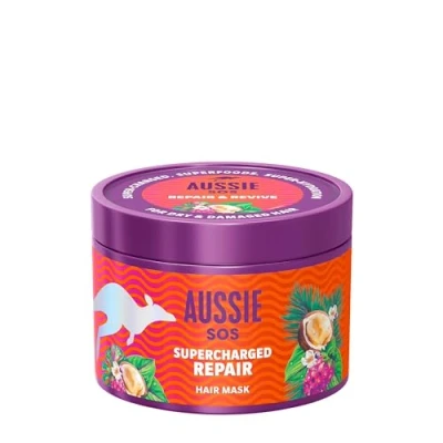 Image of Aussie SOS Supercharged Repair Hair Mask 500ml for Dry and Damaged Hair. Helps Protect Against Damage Leaving Soft, Smooth Hydrated 100 Hours. Vegan Formula