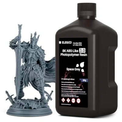 Image of ELEGOO 8K ABS Like 3.0 3D Printer Resin Space Grey 2KG, 405nm UV Cured for Enhanced Strength, Toughness, Precision &amp; Low Viscosity LCD/DLP Printing