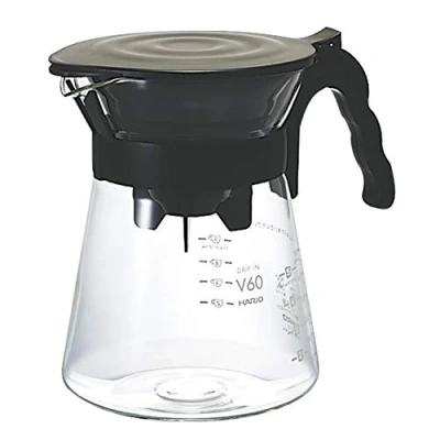 Image of Hario V60 All in One Drip Kit with Coffee Dripper, Server and Filters, Black, Size 02, Borosilicate Glass