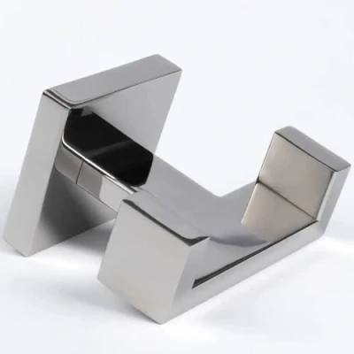 Image of Pebble Grey™ Manhattan Double Towel Hook for Bathroom Towels, Robes, and Dressing Gowns, Wall Mounted with Screws, Industrial Style, Contemporary Design, Anti Rust, Concealed Fixings (Chrome)