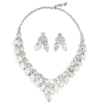 Image of KONFEN Wedding Bridal Jewellery Set, Rhinestone Crystal Leaf Necklaces and Earrings Pendant Chunky Necklace Gift Set Fashion for Women Girls (White)